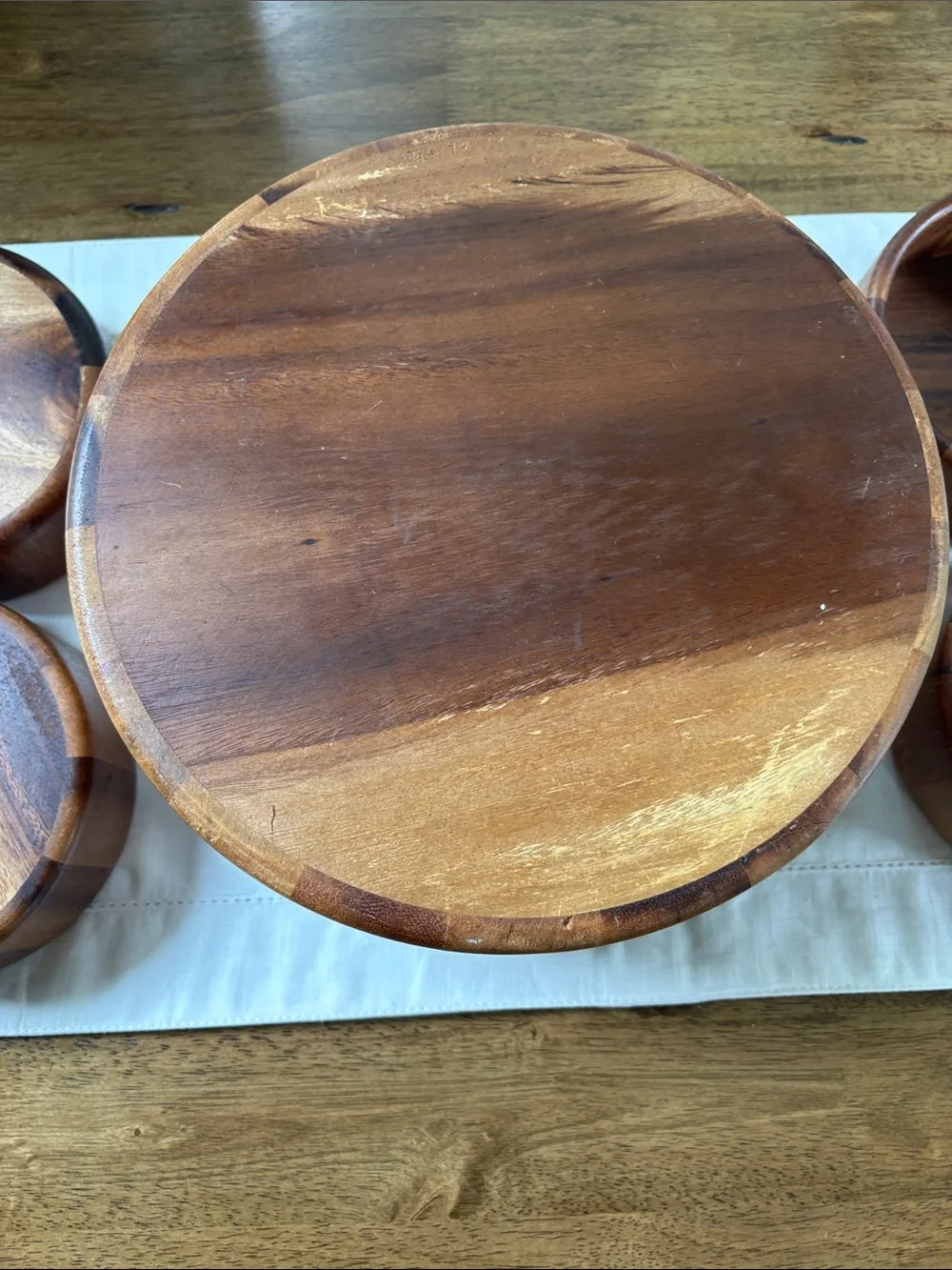 Wooden Salad Bowl Set with 4 Matching Bowls - Natural Brown